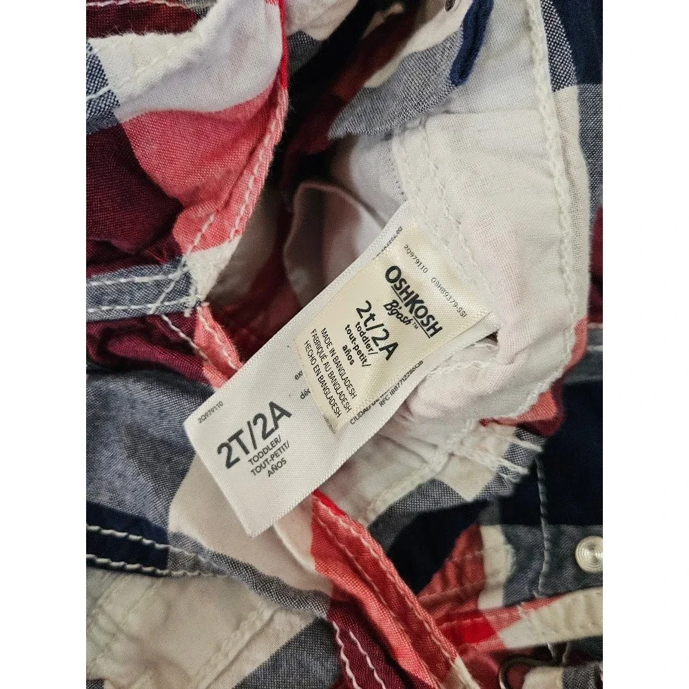 OshKosh B'gosh Toddler 2T Red Blue Plaid Cotton Shortalls Overalls